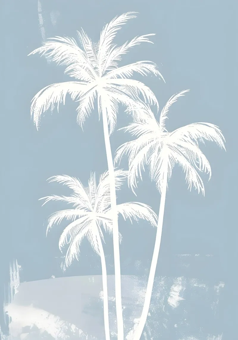 White Palm Trees Soft Blue Minimalist Art poster by dawnthesea