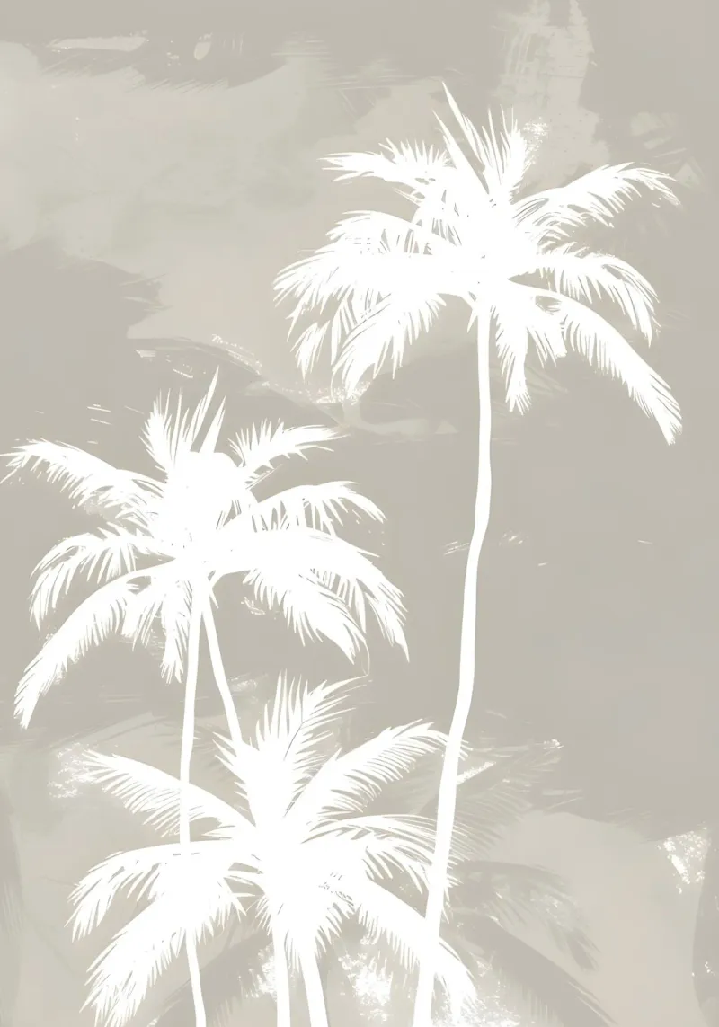 Witte Palmbomen Neutraal Abstract Kustkunst canvas met Baklijst van dawnthesea