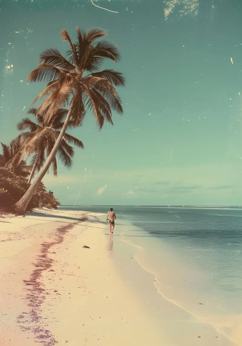 Vintage Tropical Beach Solitude Palm Trees pellicola backlit da dawnthesea