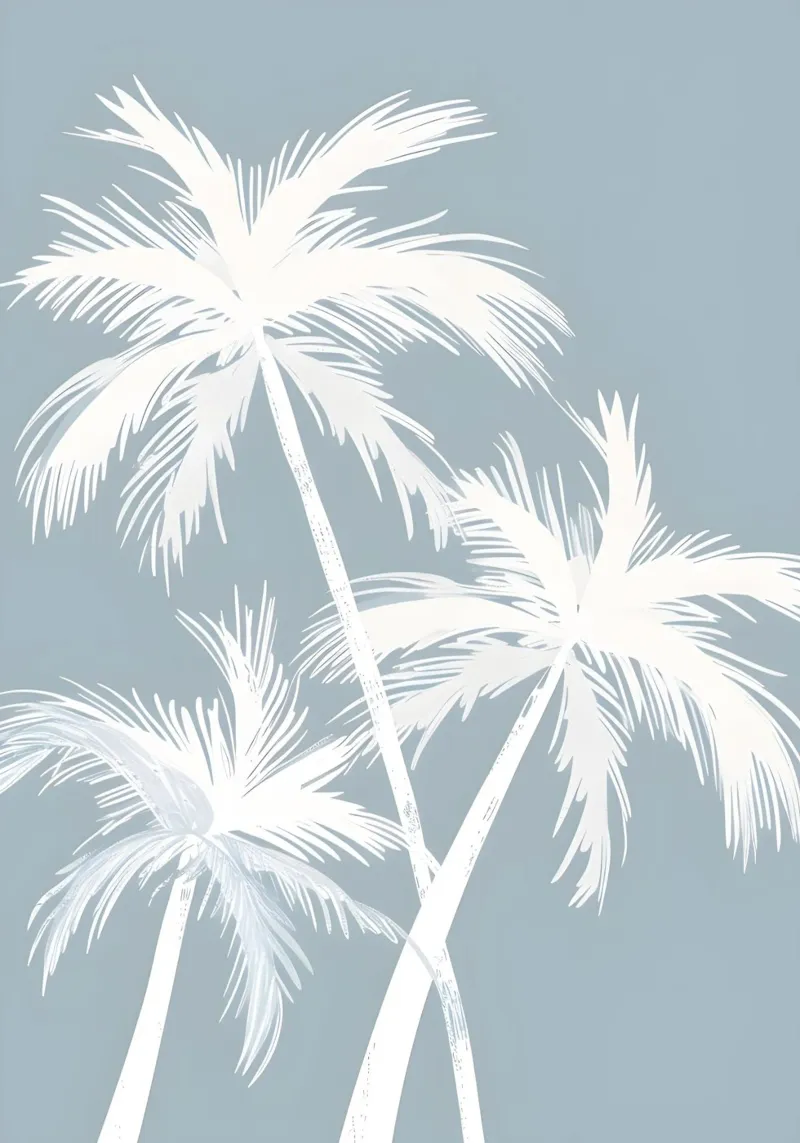 Weiße Palmen Soft Grau Blau Minimalistische Kunst Poster von dawnthesea