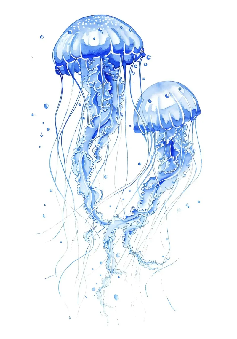 Medusa blu Acquerello Vita marina Arte della serenità poster da dawnthesea