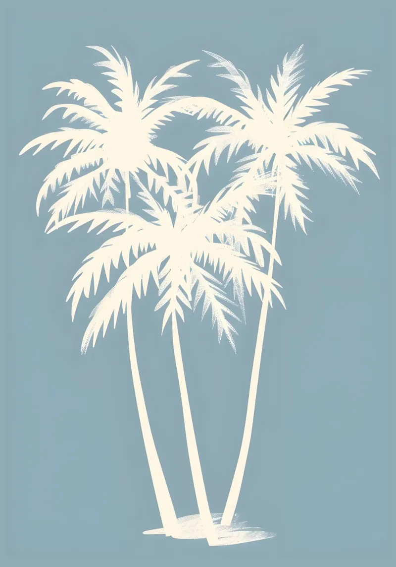 Cream Palm Trees Soft Blue Minimalist Art hahnemühle by dawnthesea