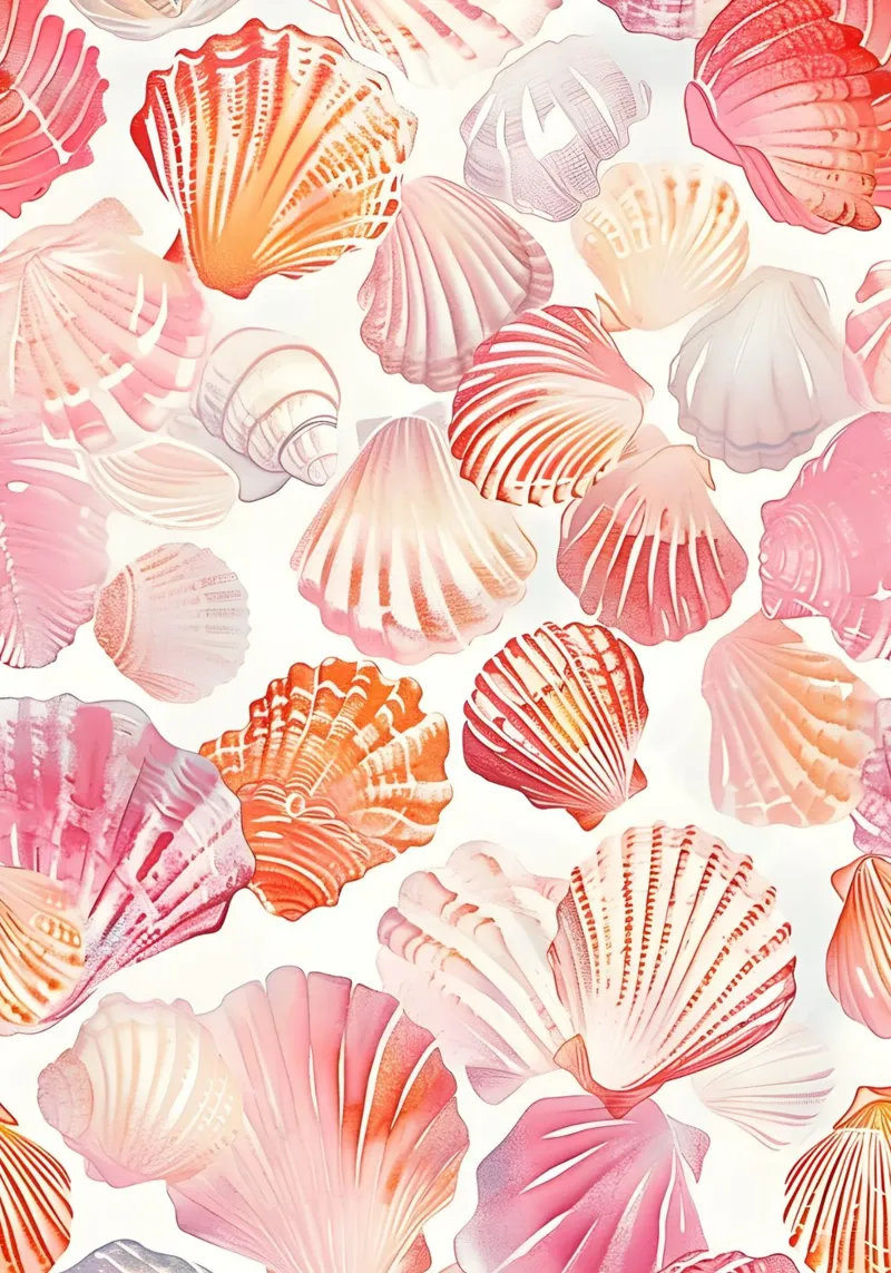 Pastel Seashells Pattern Pink Coral Ocean Art alu-dibond by dawnthesea