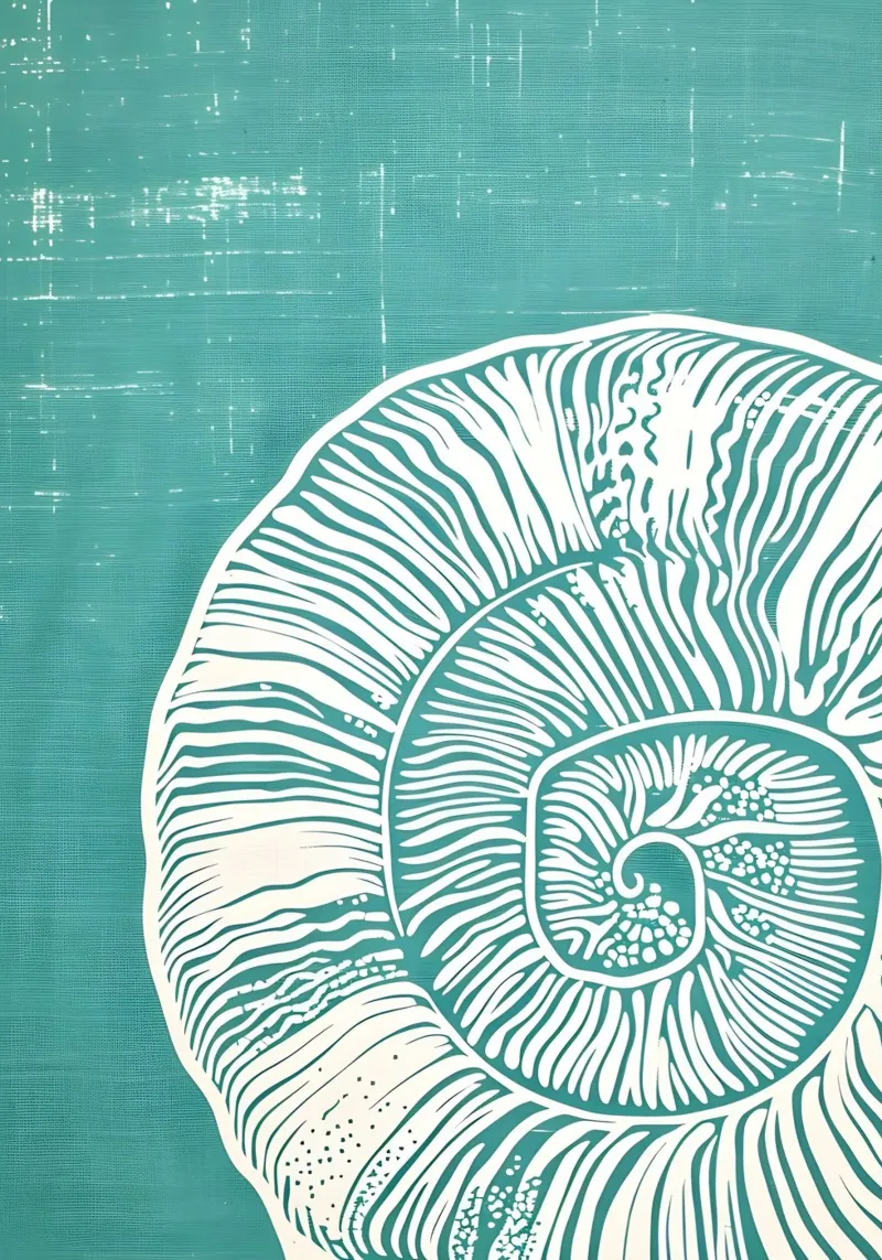 Spiral Shell Teal Abstract Coastal Art Print canvas by dawnthesea
