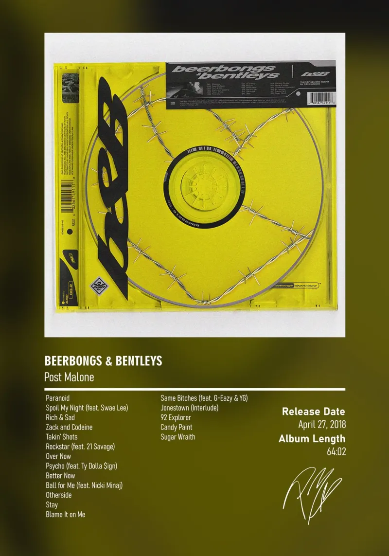 Beerbongs & Bentleys By Post Malone pellicola backlit da DGUnder