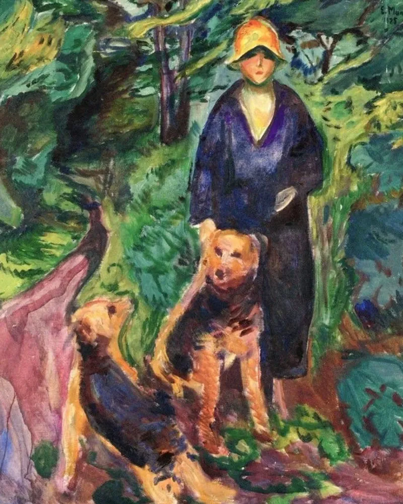caccia nella foresta con due cani pellicola backlit da cupcup art