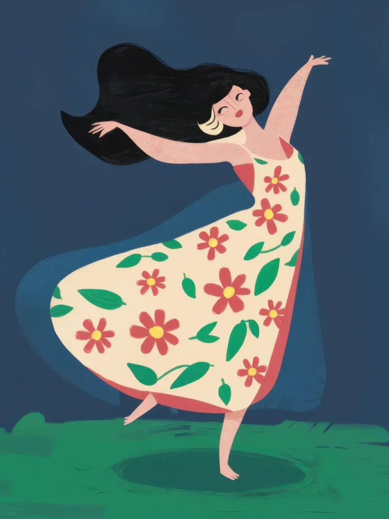 Abito floreale danza poster con telaio in legno da Lune Dreams