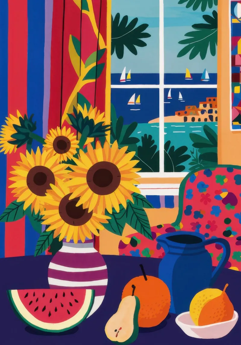 Sunflower Window Still Life canvas with Floater frame by Arcane Lines