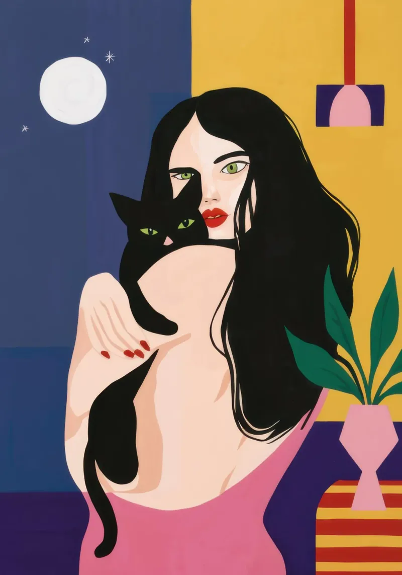 Gatto nero al chiaro di luna carta hahnemühle da Lune Dreams