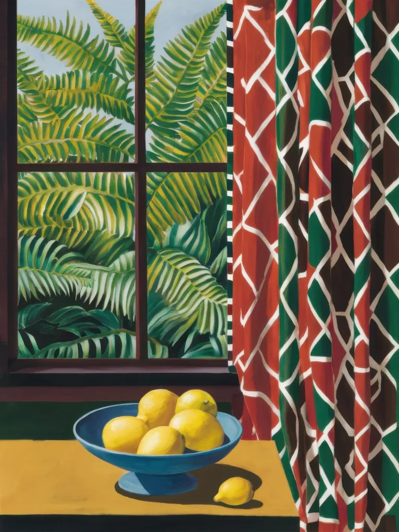 Curtained Palm Vista canvas by Arcane Lines