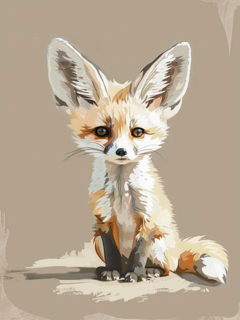 Junger Fennec-Fuchs mit übergroßen Ohren sitzt geduldig Hahnemühle von DesignDoodle