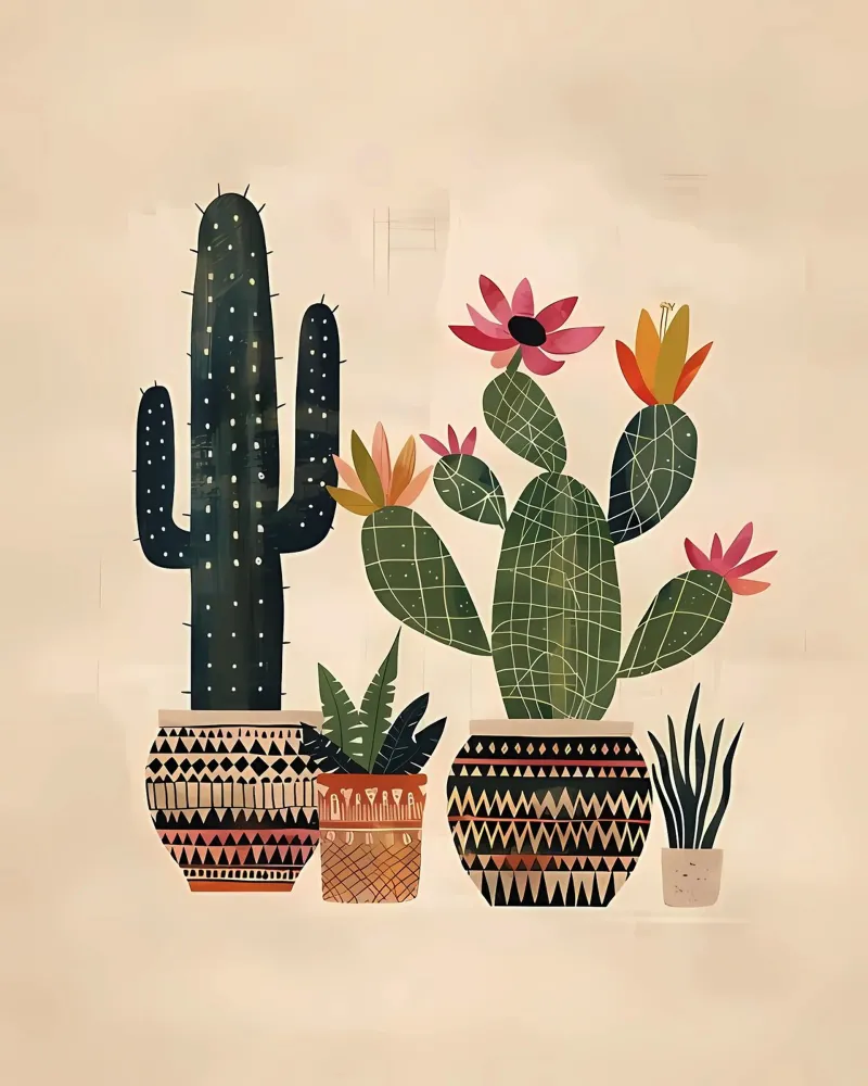 Abstracte cactus kunst canvas met Baklijst van Jose