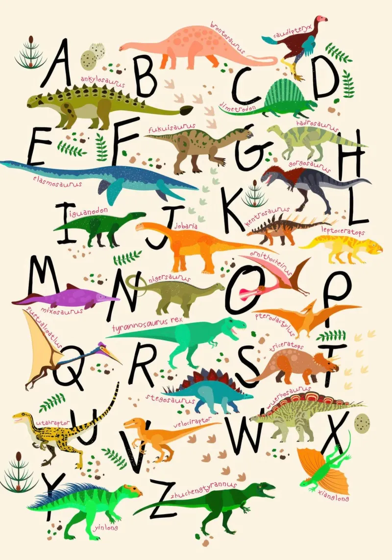 Dino Alphabet poster with aluminum frame by muench benjamin