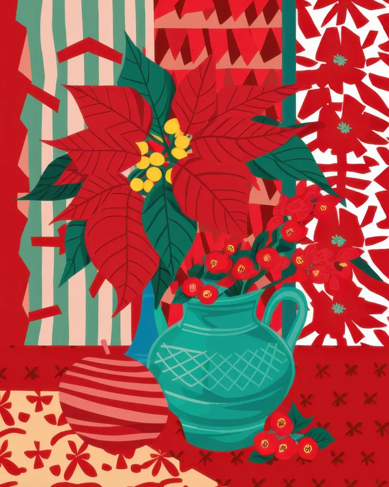 Festive Poinsettia Pop poster con telaio in legno da Arcane Lines