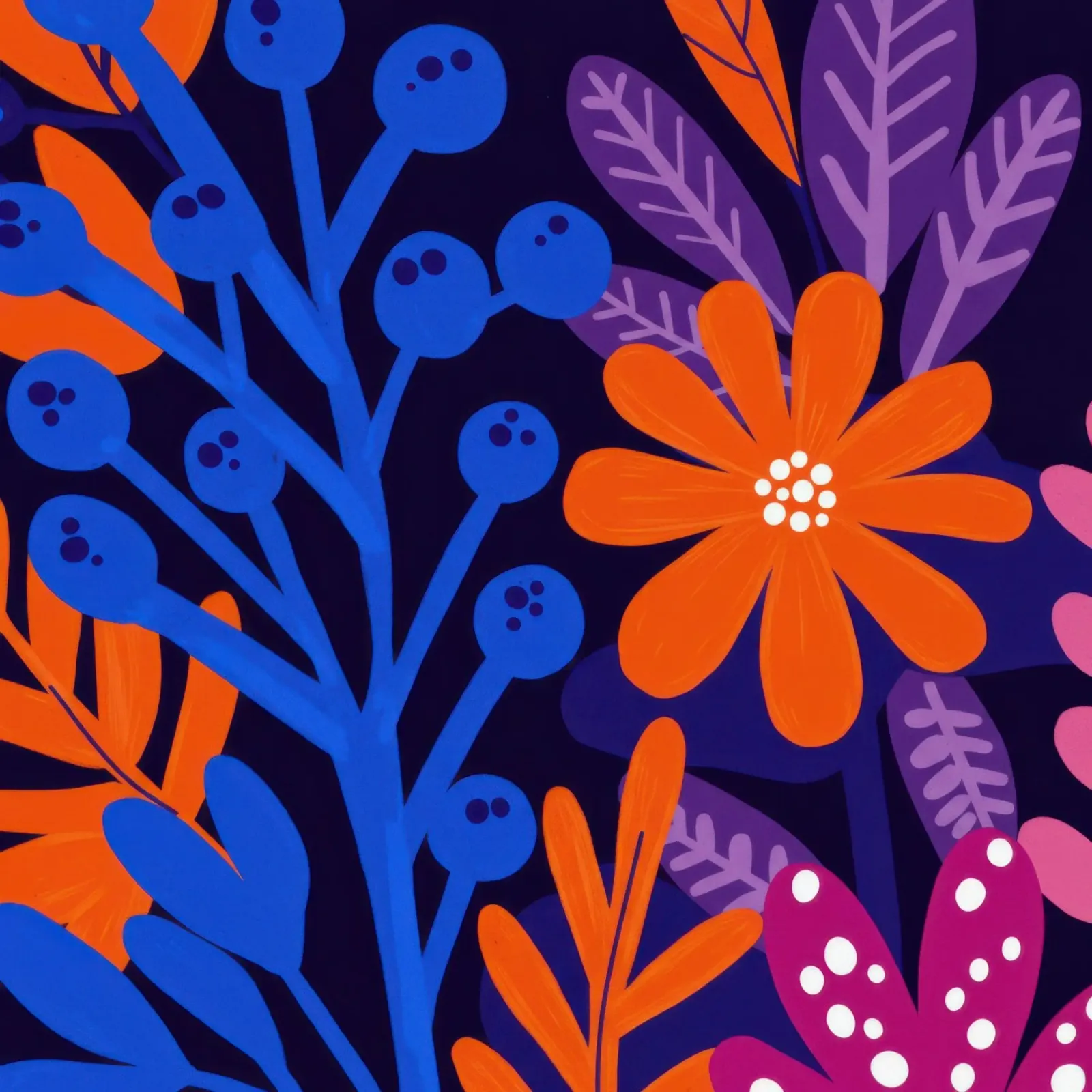 Abstract Blue Orange Floral poster by Lune Dreams