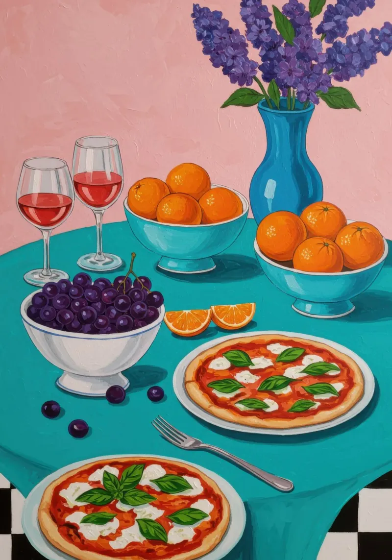 Pizza and Lavender poster con telaio in legno da Lune Dreams