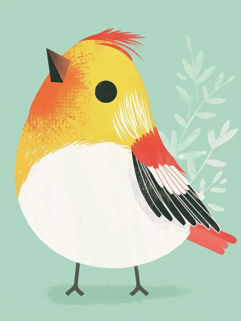 Simpática ilustración de un pájaro posado sobre un fondo suave hahnemühle de DesignDoodle