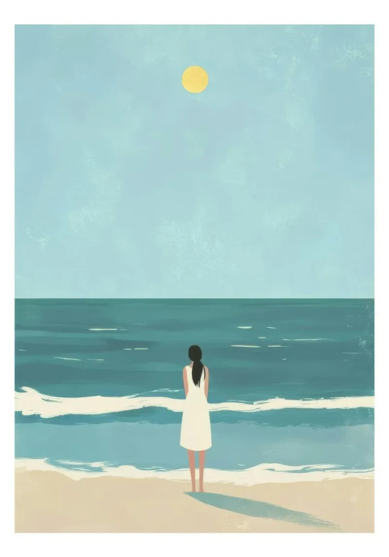 Ragazza sulla spiaggia pellicola backlit da Blue Water