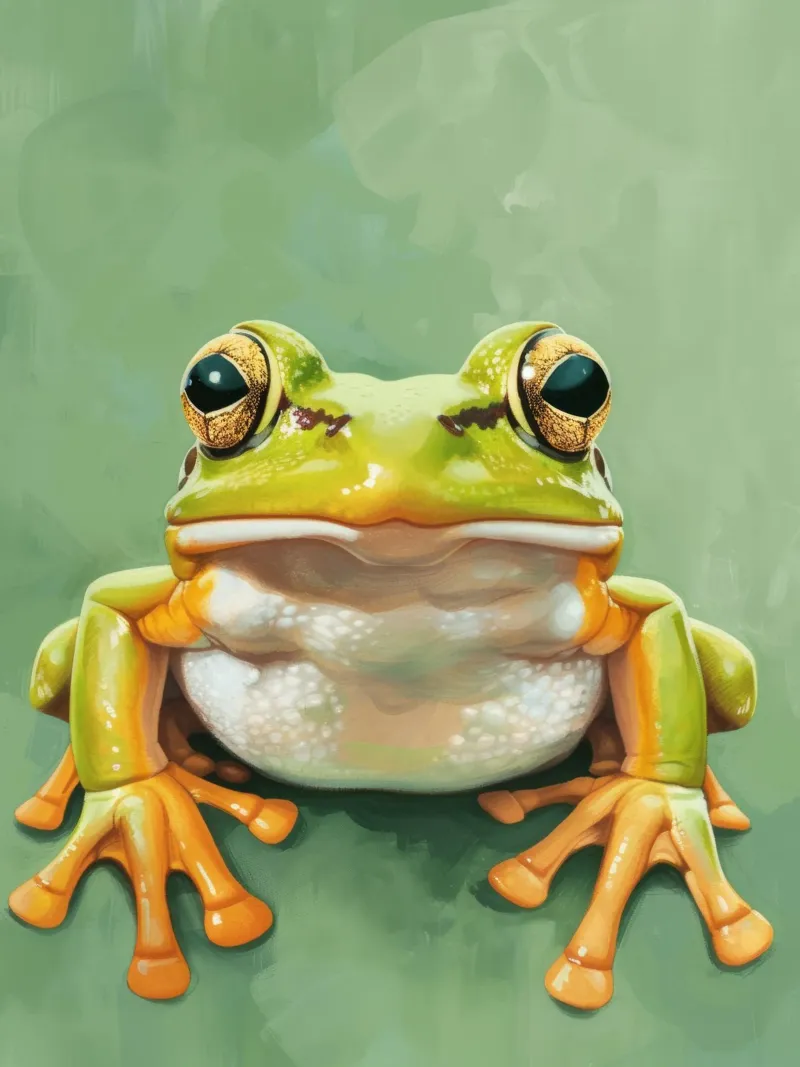 Green frog sitting on a smooth surface with striking eyes canvas by DesignDoodle