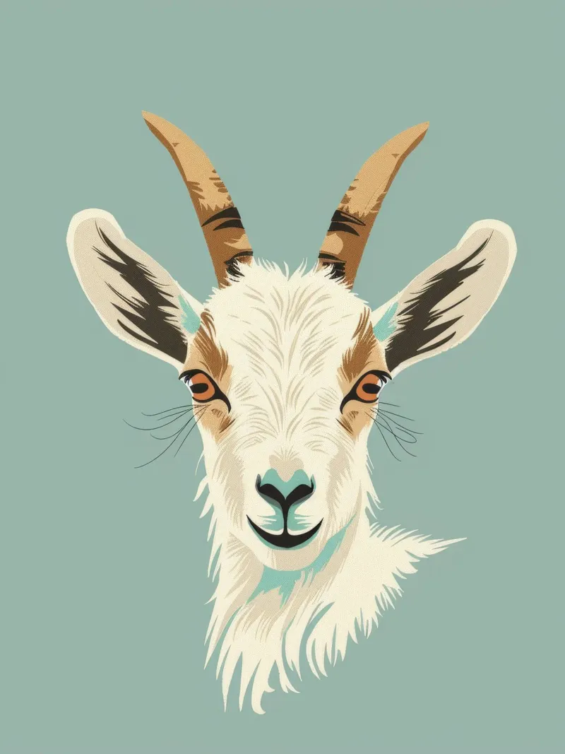 goat's head showcasing distinct features, muted background canvas by DesignDoodle