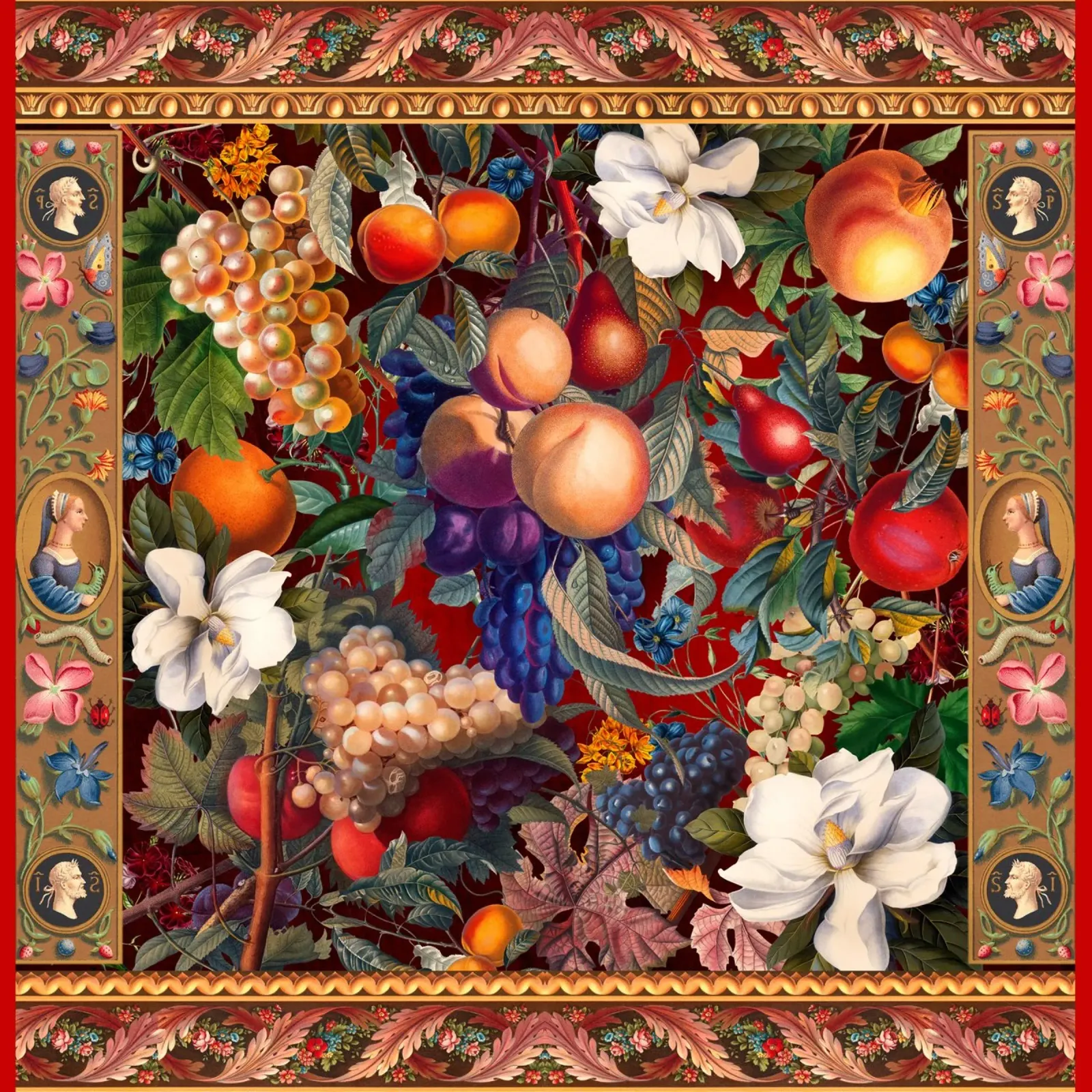 Vintage Fruit Pattern VII poster con telaio in alluminio da burcukorkmazyurek