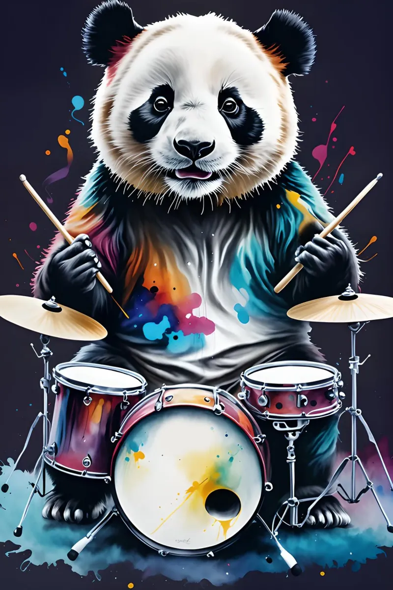 Musica con i tamburi dei panda carta hahnemühle da MakArena