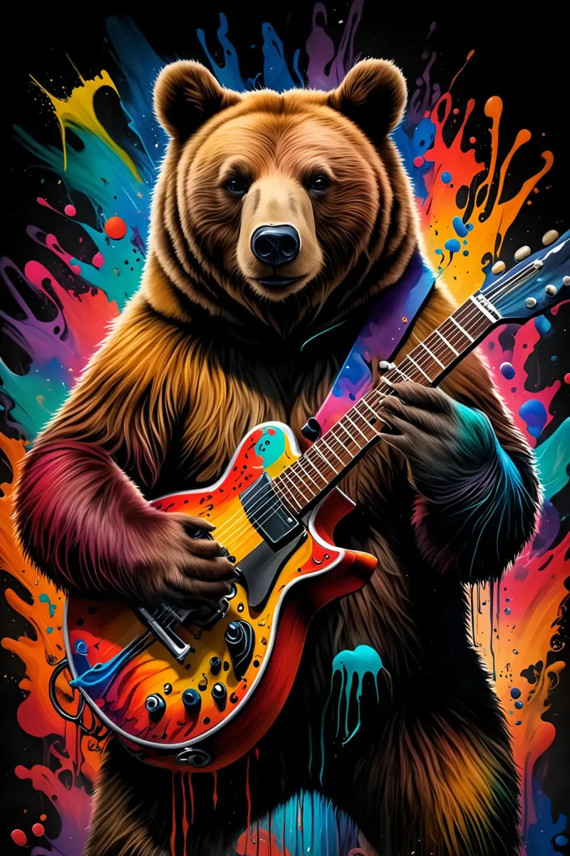 Colorful bear guitar music hahnemühle by MakArena