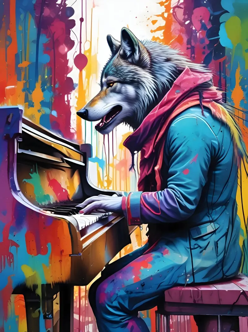 Lupo che suona il pianoforte poster da MakArena