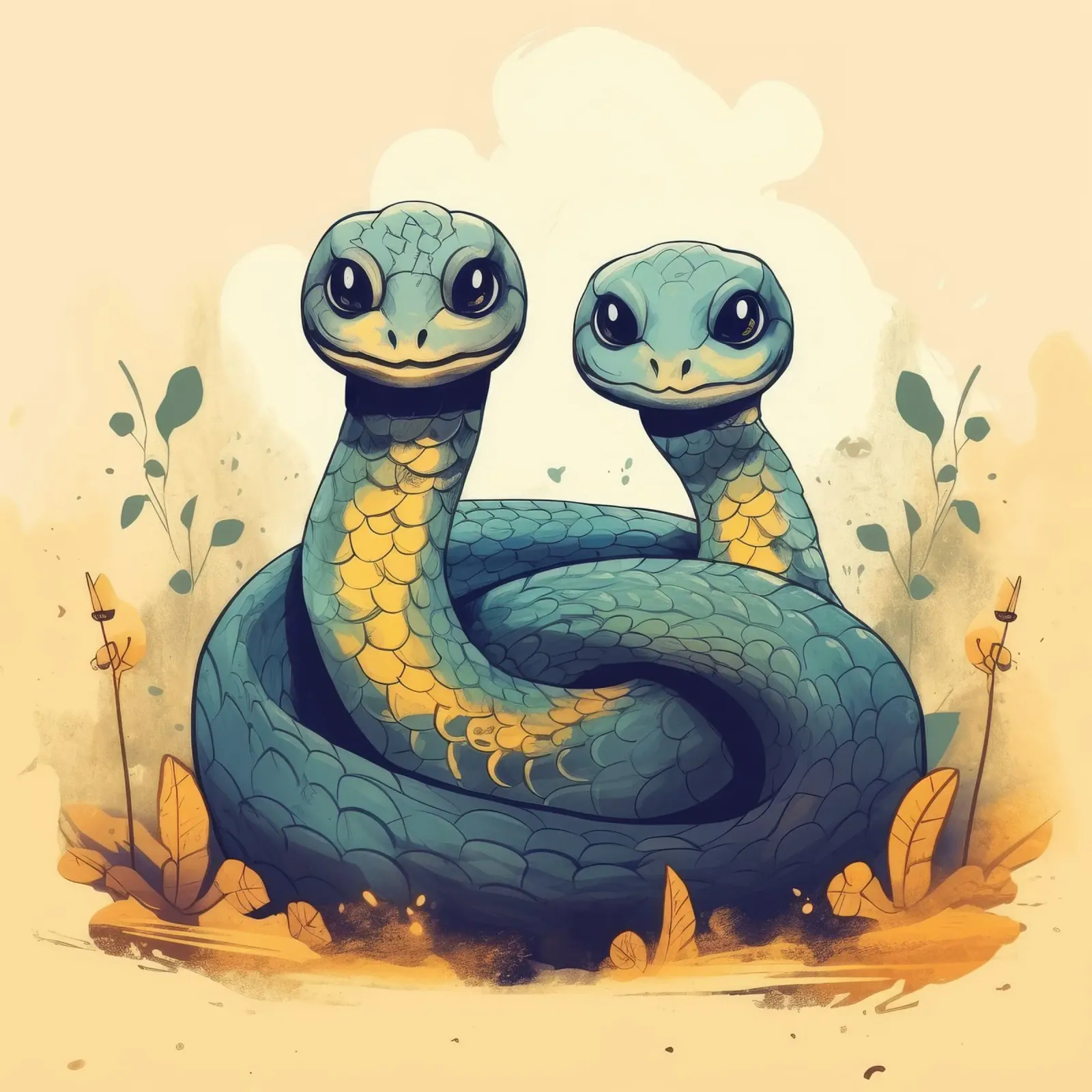 Retro Snake Duo Hahnemühle von Funny Animals
