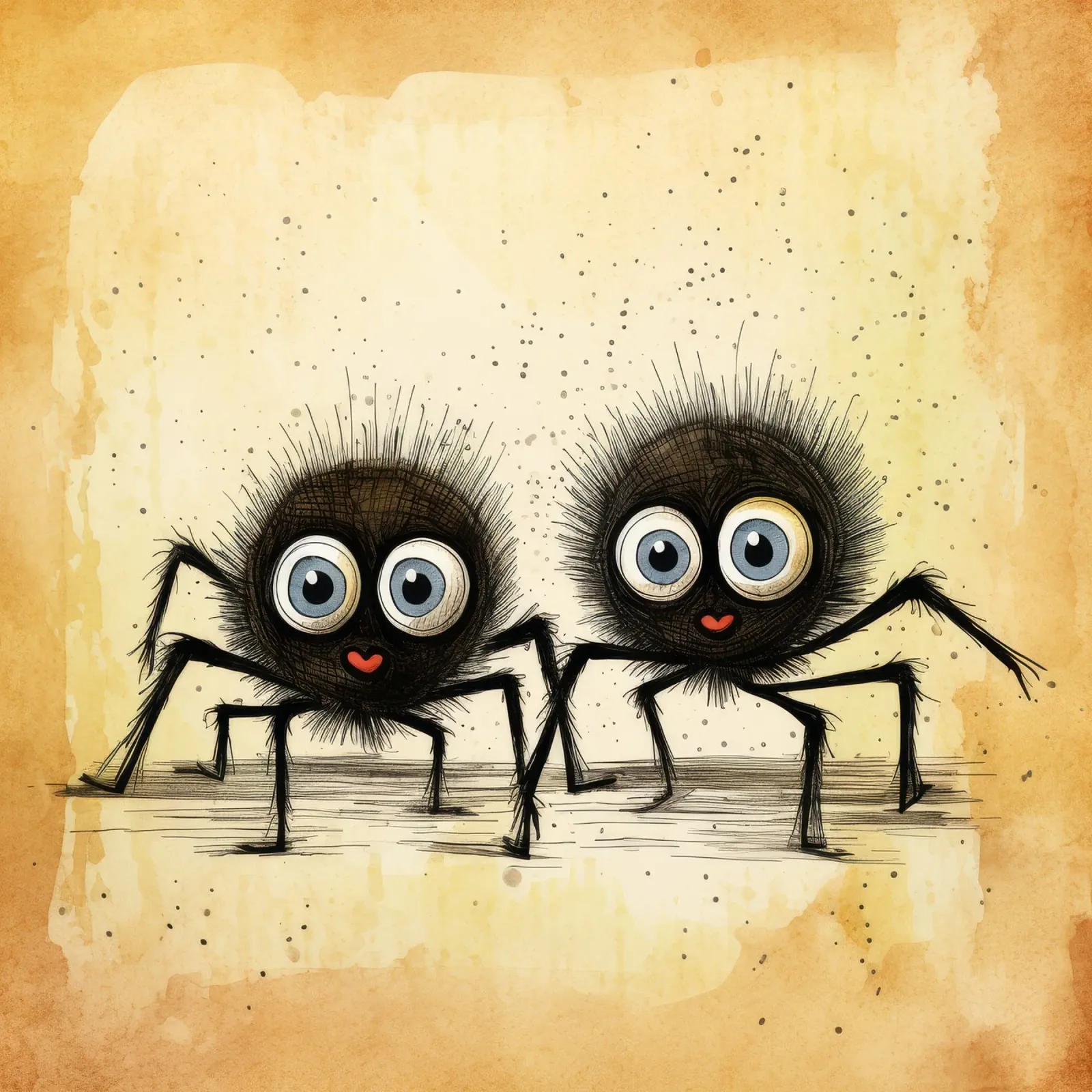 Duo di ragni retrò poster con telaio in alluminio da Funny Animals