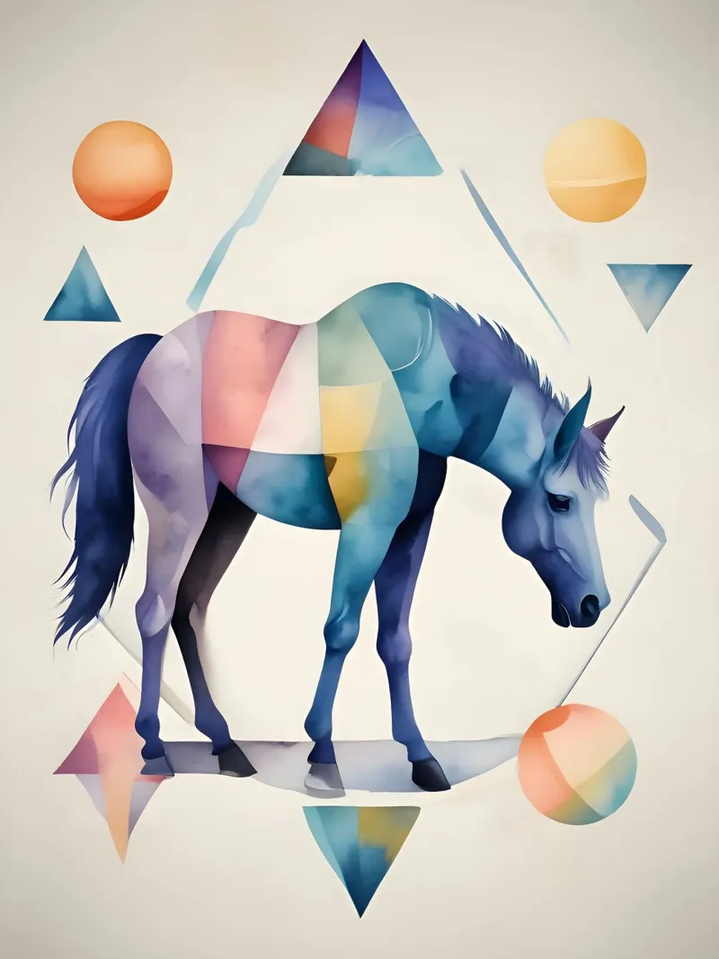 Cavallo geometrico - Acquerello astratto alluminio dibond da Minimalism