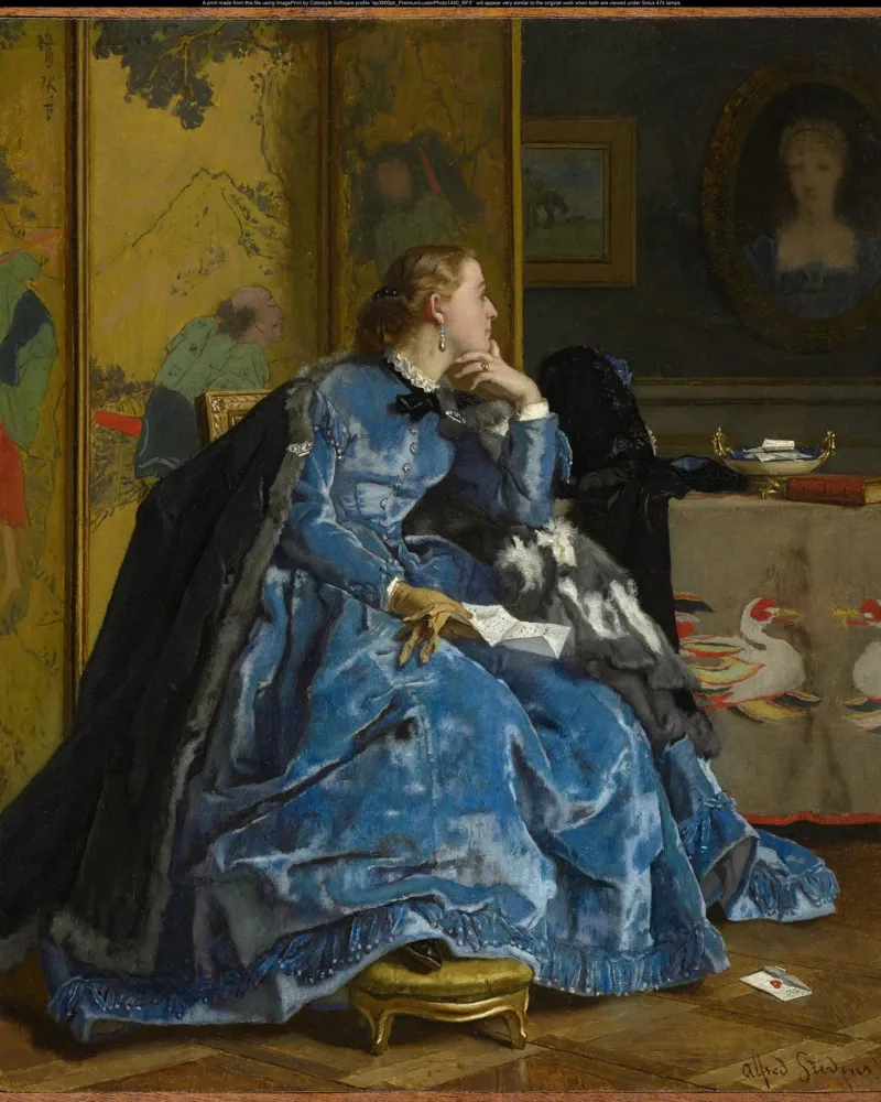 Alfred Stevens, Una duchessa (Il vestito blu) carta hahnemühle da Little Art Histories