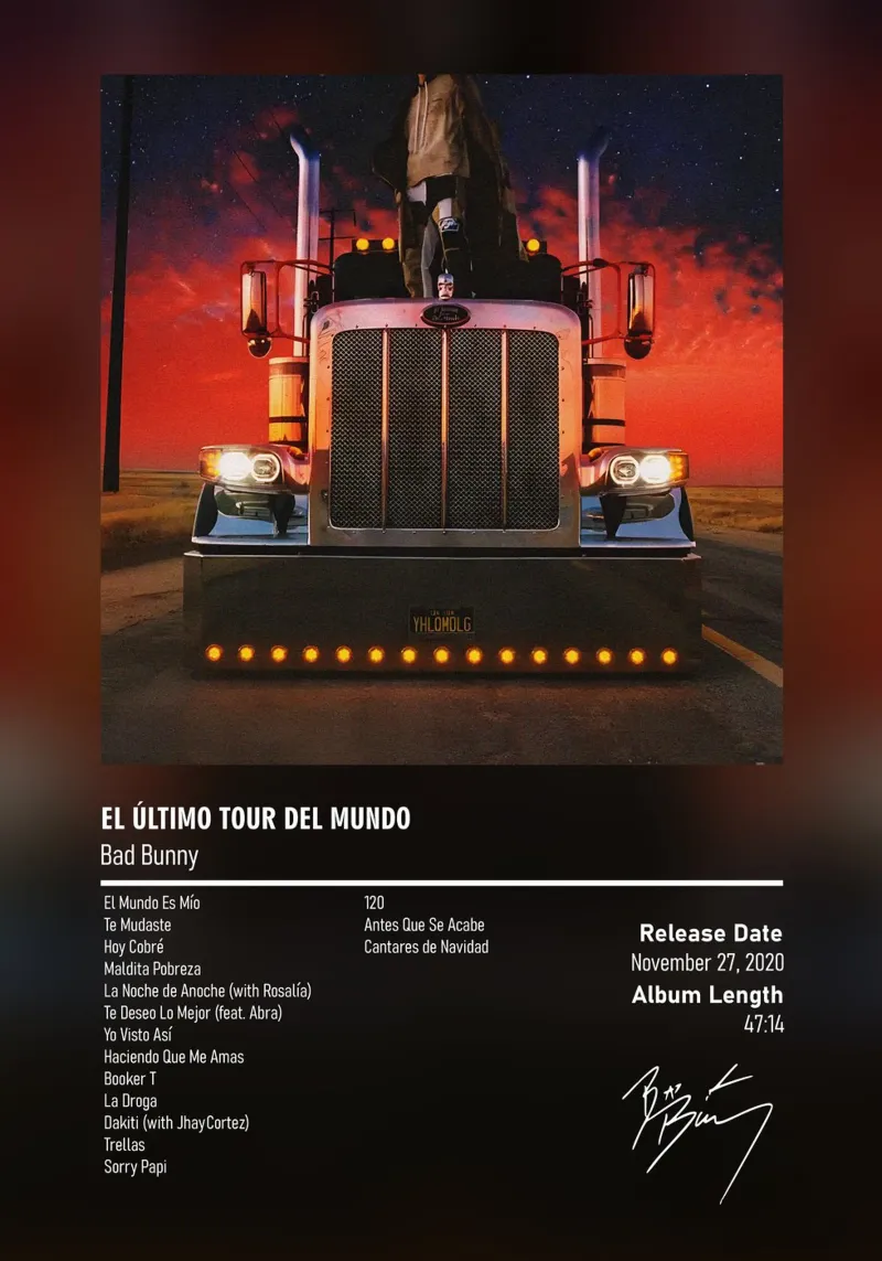 EL ÚLTIMO TOUR DEL MUNDO (2020) by Bad Bunny tela con Cornice a cassetta da DGUnder