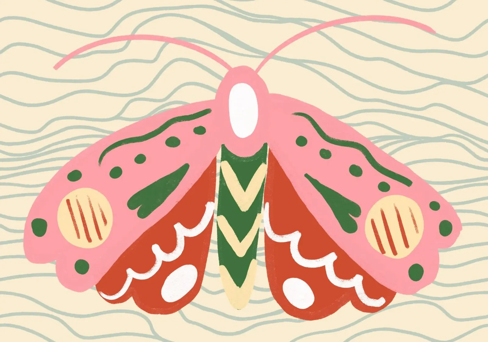 Boho Folk Art Moth - Pink & Green Botanical Print poster with aluminum frame by vintagepod