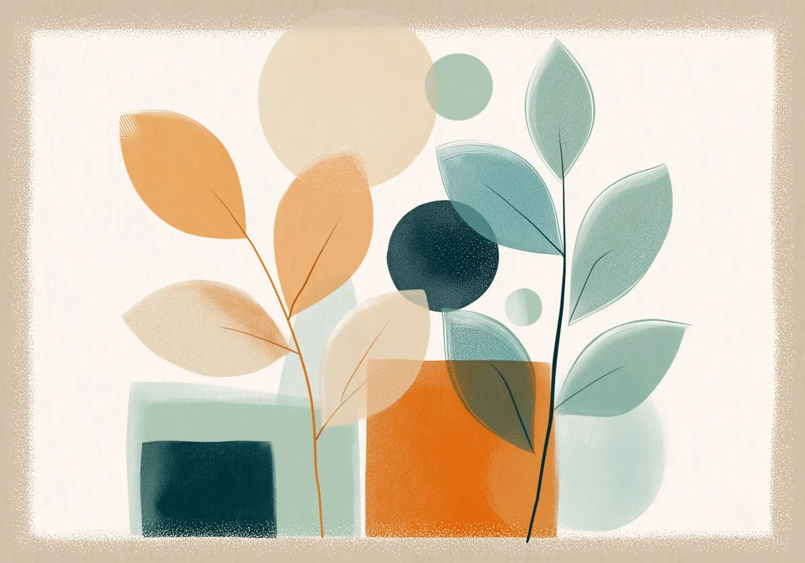 Astratto botanico moderno di metà secolo - Toni della terra poster con telaio in plastica da vintagepod