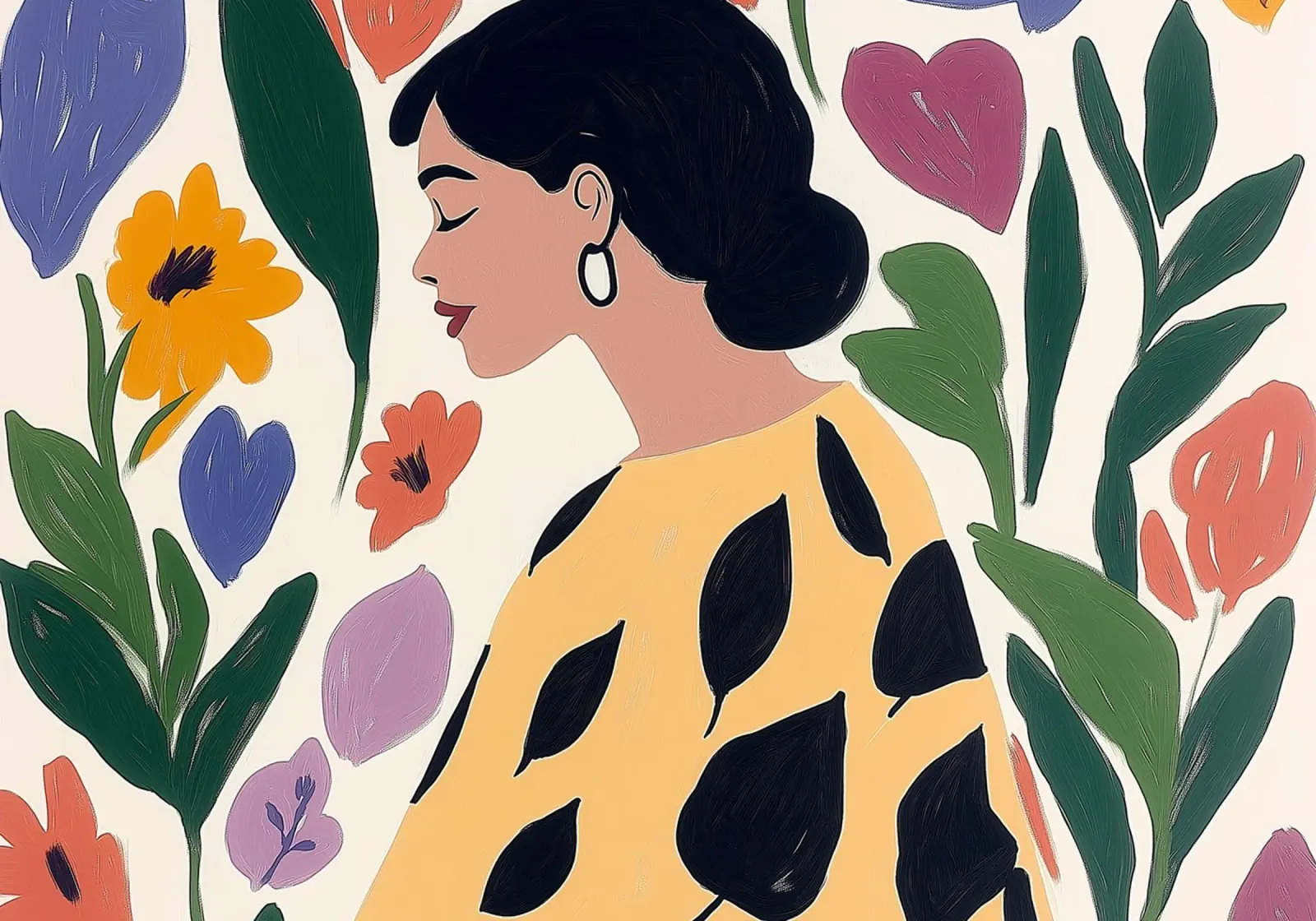 Modern Folk Art Woman - Floral Dreamscape Portrait hahnemühle by vintagepod
