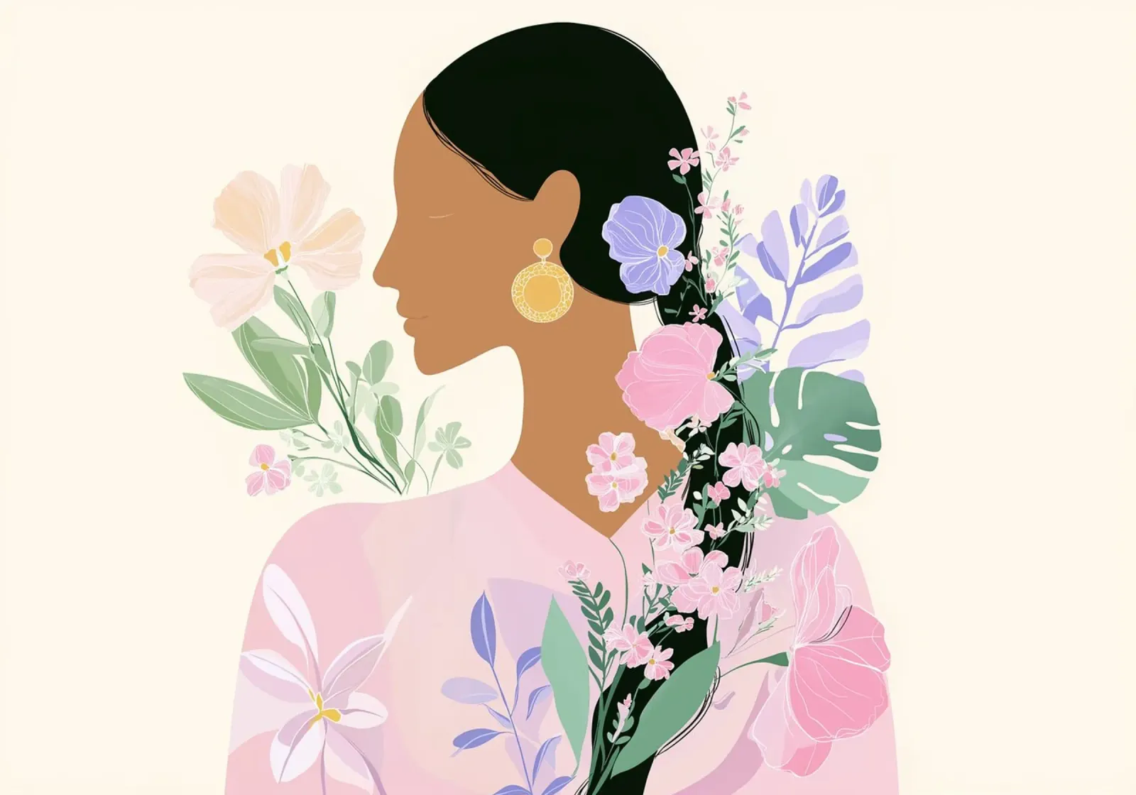 Floral Woman Portrait - Boho Botanical Feminine Art hahnemühle by vintagepod