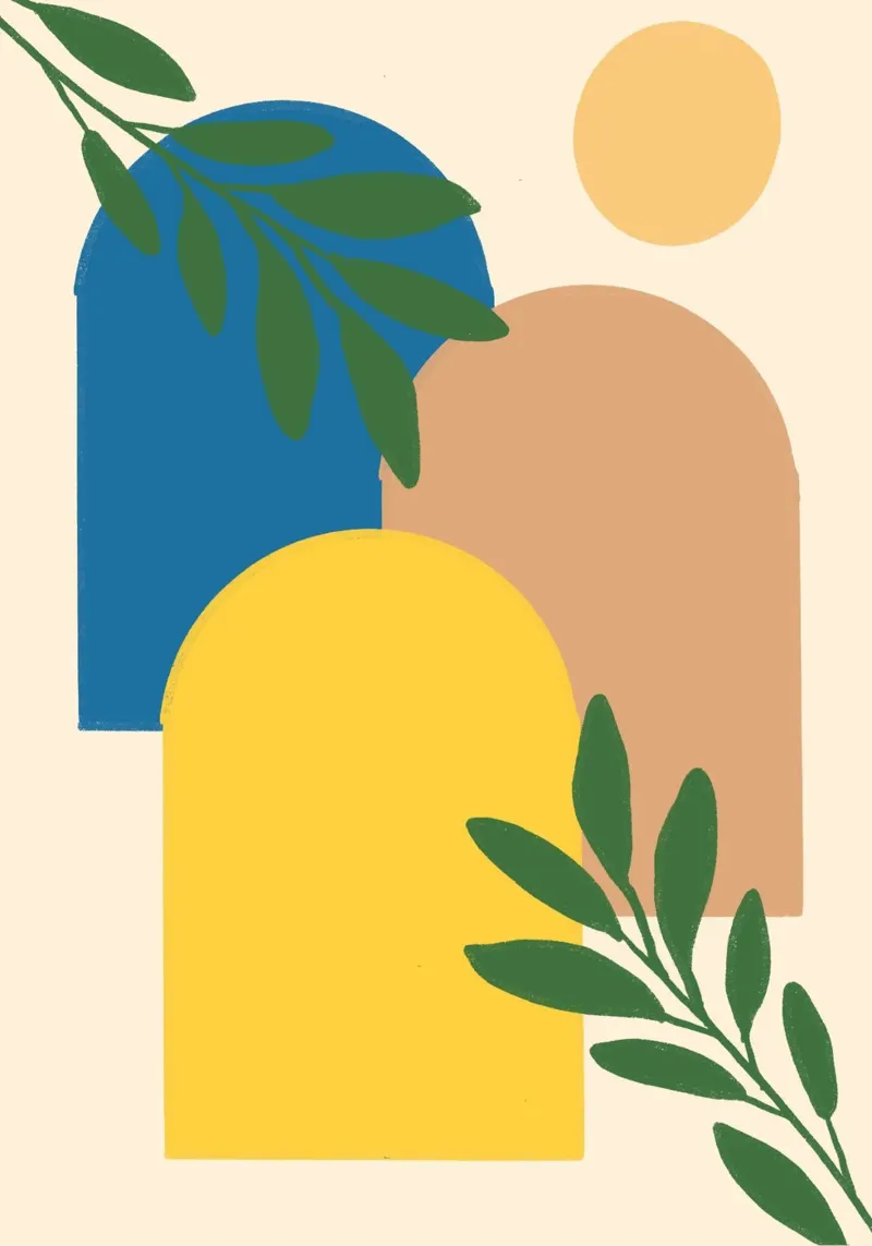 Arcos abstractos y botánicos - Boho moderno de mediados de siglo metacrilato de vintagepod