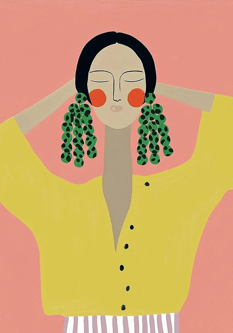 Gewaagde abstracte vrouw - Statement oorbellen Art Print canvas met Baklijst van vintagepod