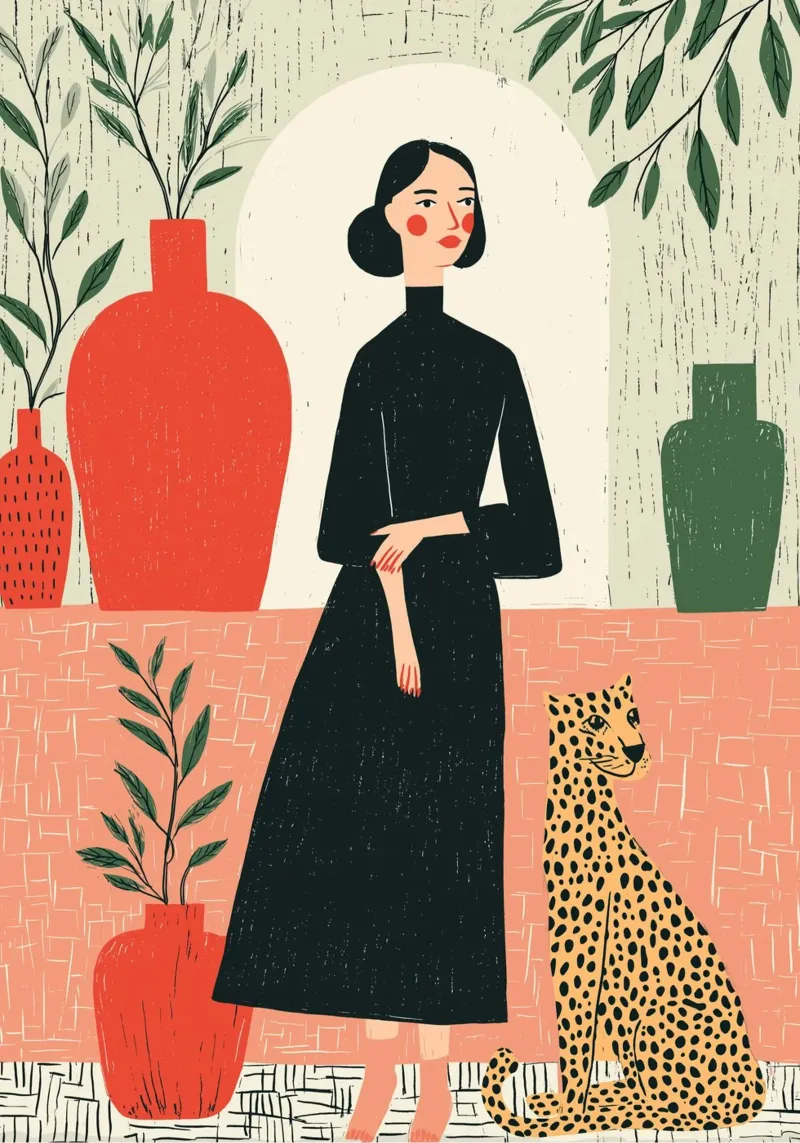 Donna chic e leopardo - Ritratto botanico d'interni pellicola backlit da vintagepod