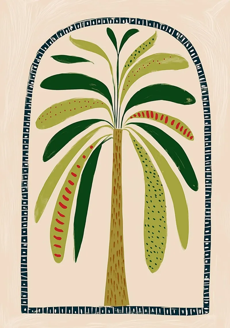 Boho palmboom boog - abstracte volkskunst print canvas van vintagepod