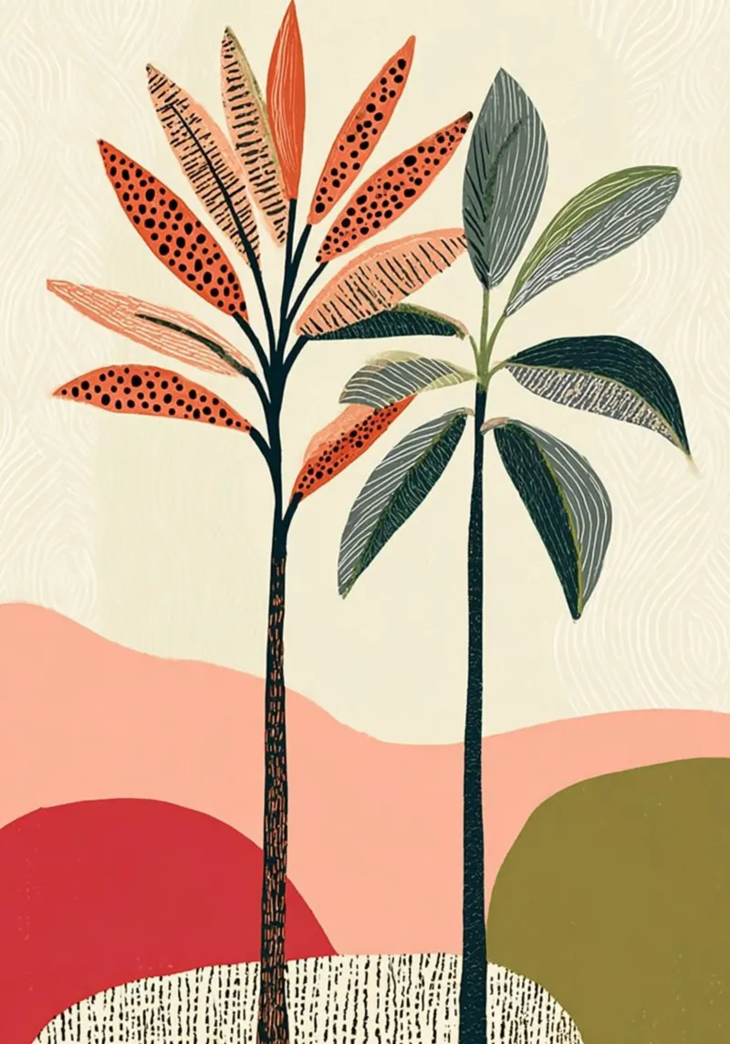 Abstracte tropische bomen - Aardse landschapskunstdruk poster van vintagepod