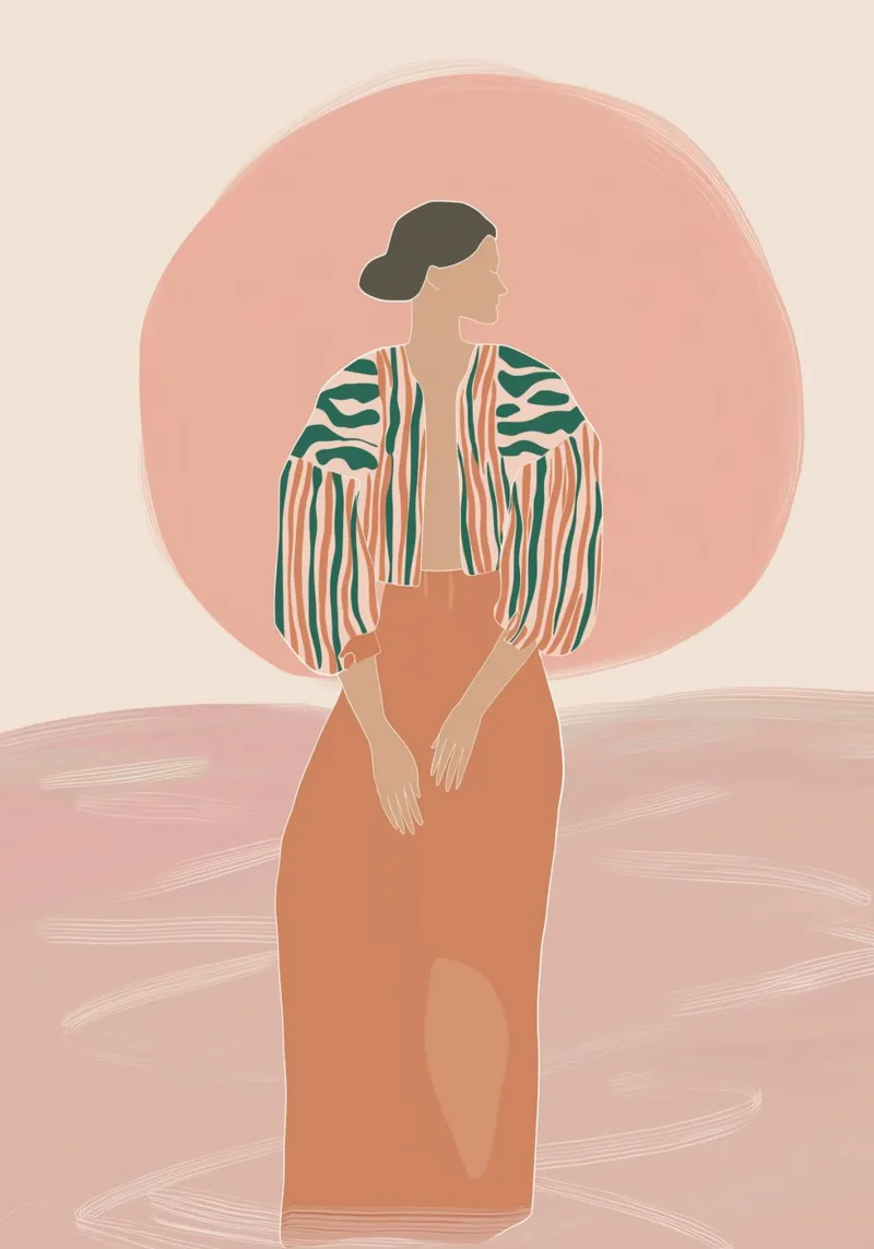 Ritratto di donna boho - Giacca a righe e sole pellicola backlit da vintagepod