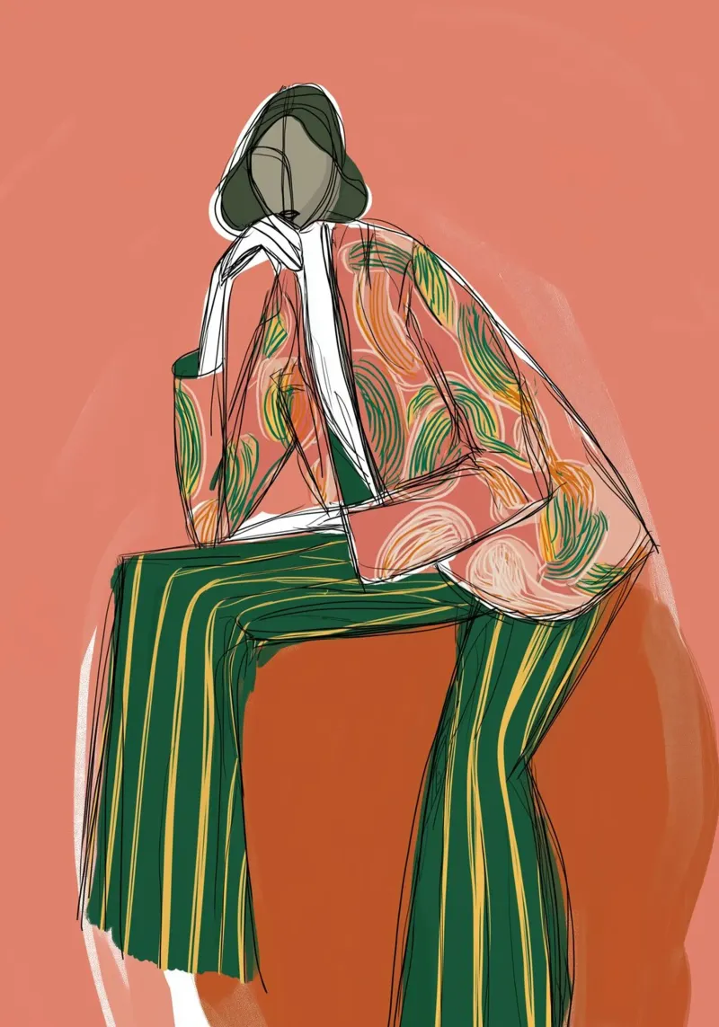 Figura di moda a strisce astratte - Arte retro boho alluminio dibond da vintagepod