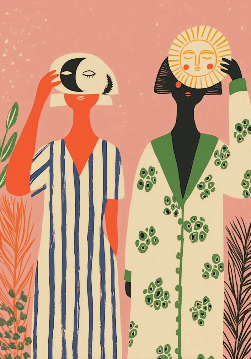 Dag & Nacht Vrouwen - Boho Hemelse Kunstdruk canvas met Baklijst van vintagepod
