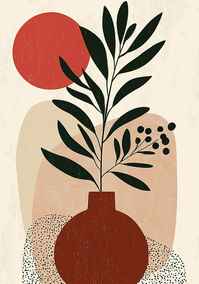 Boho botanico astratto - Toni della terra e sole rosso alluminio dibond da vintagepod