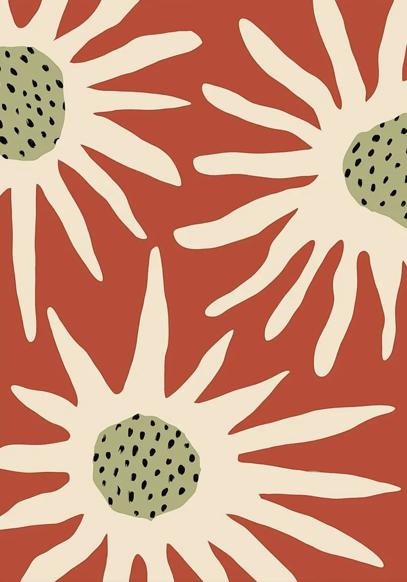 Abstracte Terracotta Zonnebloemen - Boho Bloemenprint canvas met Baklijst van vintagepod