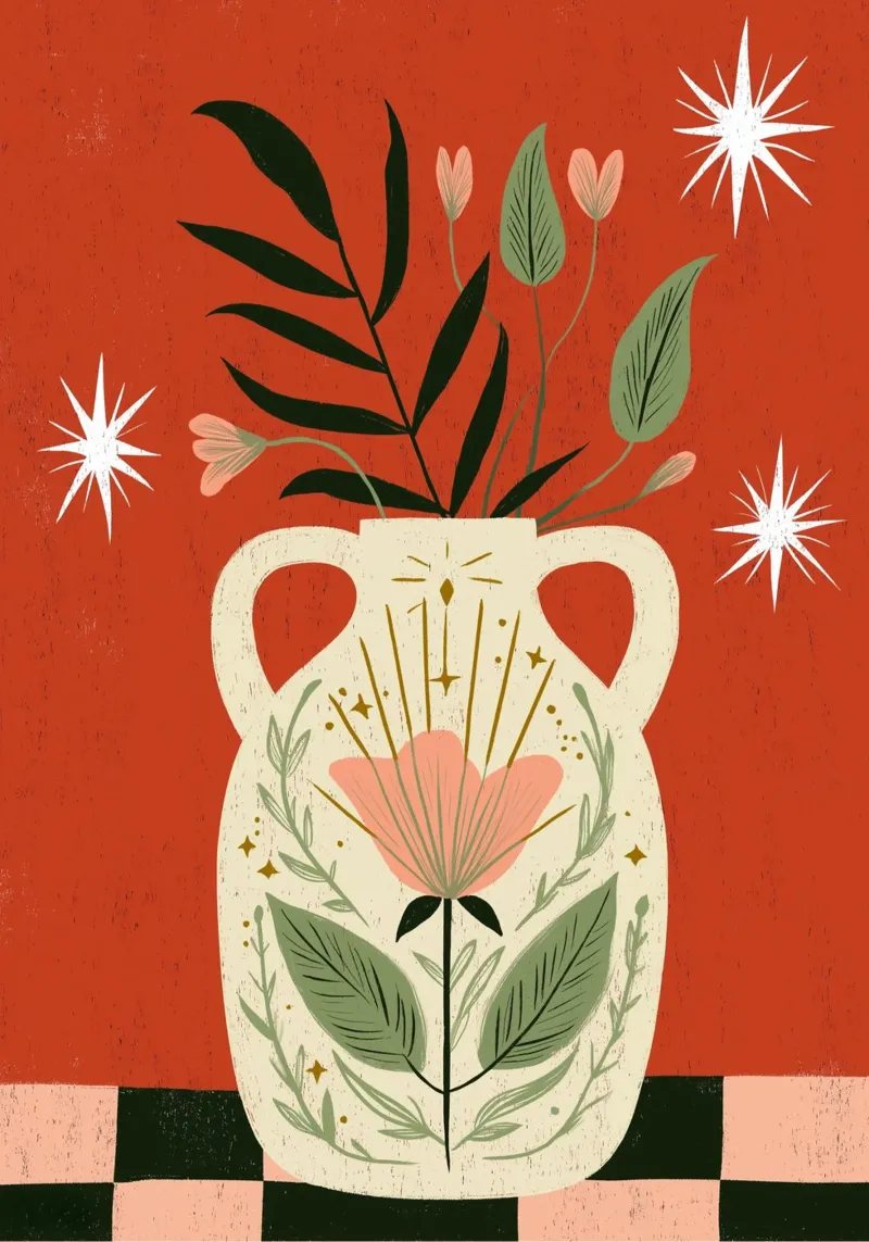 Jarrón Boho Folk Art - Estampado Botánico Mágico hahnemühle de vintagepod