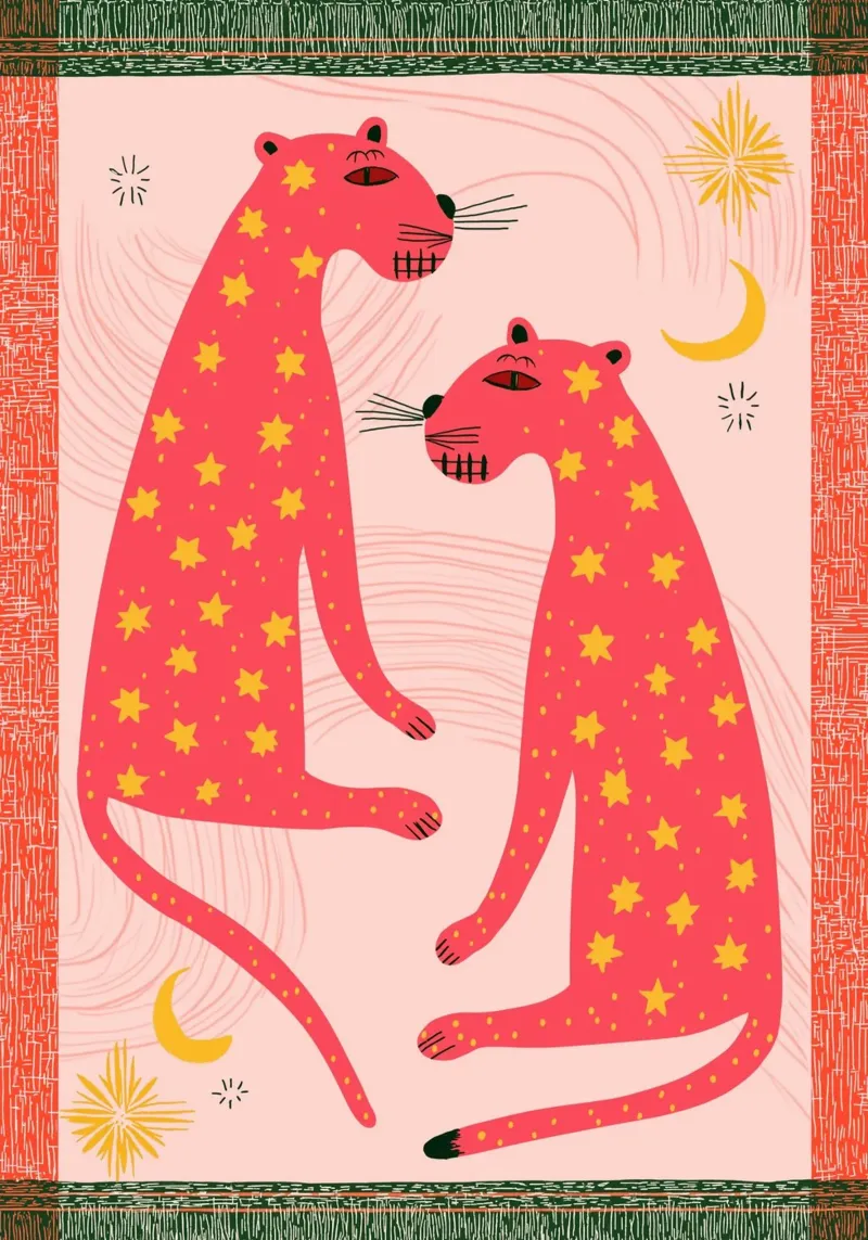 Folk Art Star Leopards - Bohemian Celestial Print Hahnemühle von vintagepod
