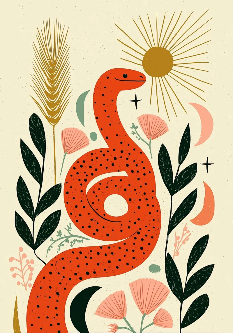 Boho Snake & Sun - Mystical Desert Botanical Art canvas by vintagepod